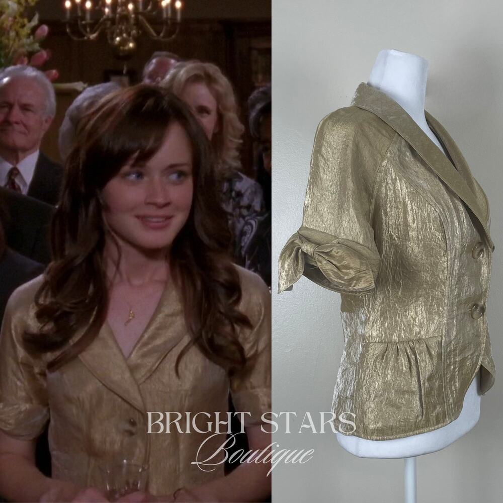 Super Rare Gold Blazer ASO Rory Gilmore Girls Metallic Shimmer Vintage Y2K - Picture 3 of 15